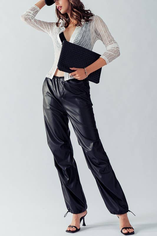 Bella Toggle Waist Leather Pants in Black--Lemons and Limes Boutique