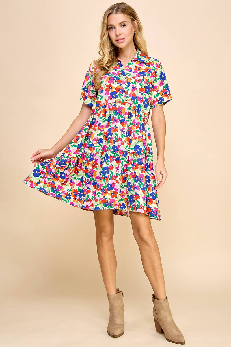 Two Layered Button Down Colorful Floral Dress--Lemons and Limes Boutique