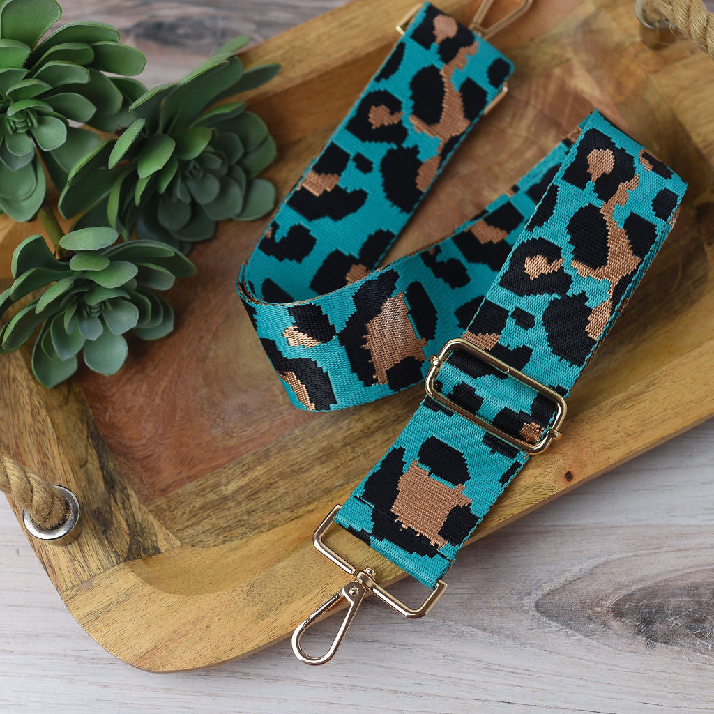 Adjustable Bag Strap 2 inch Leopard Pattern-Turquoise-Lemons and Limes Boutique