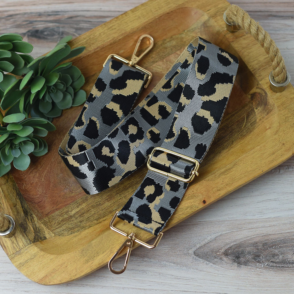 Adjustable Bag Strap 2 inch Leopard Pattern-Grey-Lemons and Limes Boutique