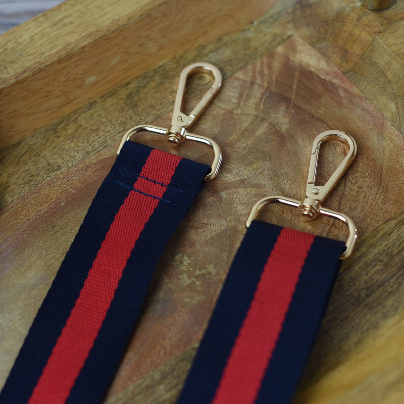 Adjustable Bag Strap 1.5 inch Striped- Navy Blue and Red--Lemons and Limes Boutique