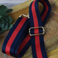 Adjustable Bag Strap 1.5 inch Striped- Navy Blue and Red--Lemons and Limes Boutique