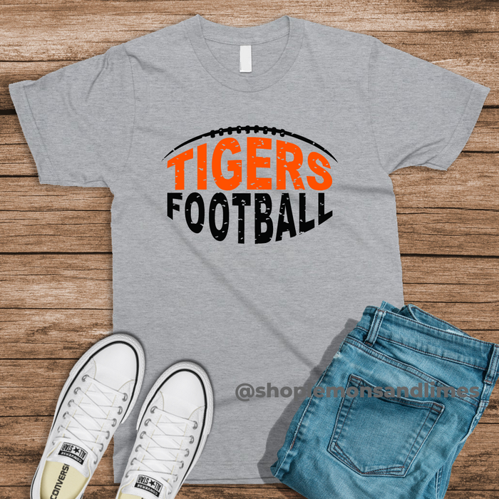 Tigers Football on Athletic Grey Short Sleeve TShirt--Lemons and Limes Boutique