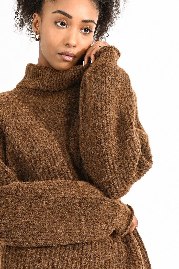 Rachel Knitted Chunky Turtleneck Sweater in Brown--Lemons and Limes Boutique