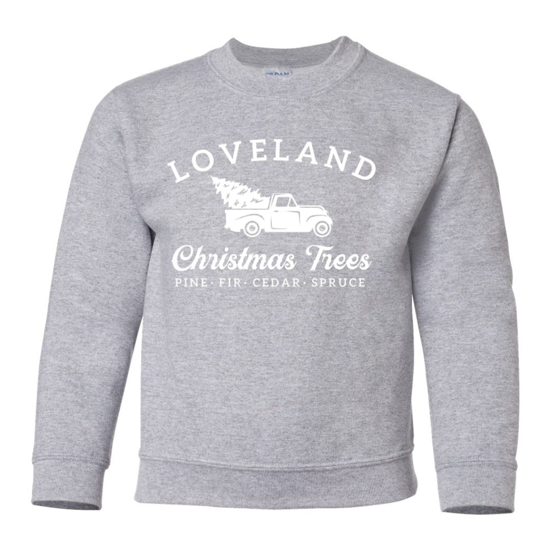 Vintage Loveland Christmas Tree Truck Sweatshirt on Athletic Grey-YOUTH--Lemons and Limes Boutique