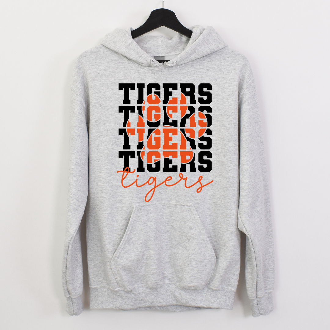 Tiger Block and Script Grey Hoodie--Lemons and Limes Boutique