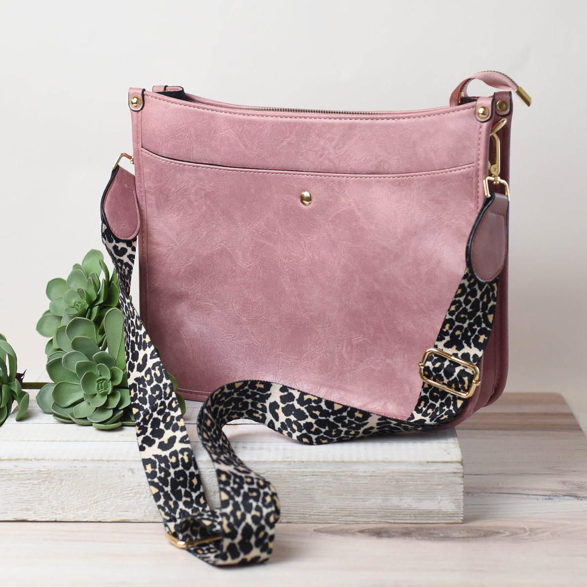 Marlee Leopard Strap Crossbody Purse-Blush-Lemons and Limes Boutique