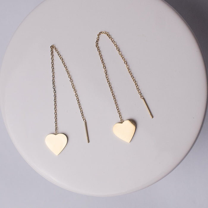 Heart Threader Dangle Earrings in Gold--Lemons and Limes Boutique