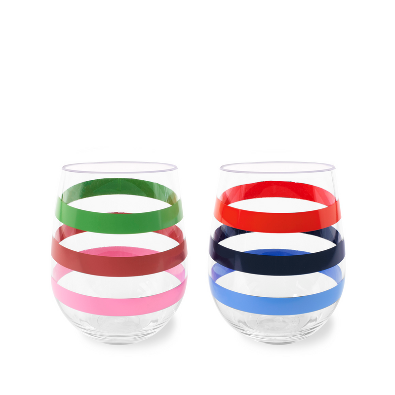 Acrylic Stemless Wine Glass Set in Adventure Stripe by Kate Spade--Lemons and Limes Boutique