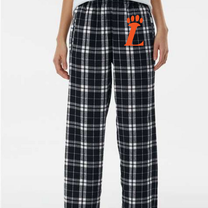 Loveland Paw on Black and White Plaid Flannel Pants--Lemons and Limes Boutique