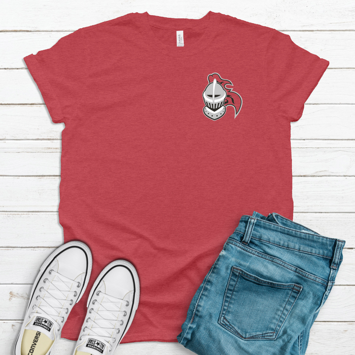 Kings Helmet Chest Logo on Heathered Red Unisex Tee-Graphic Tees-Lemons and Limes Boutique