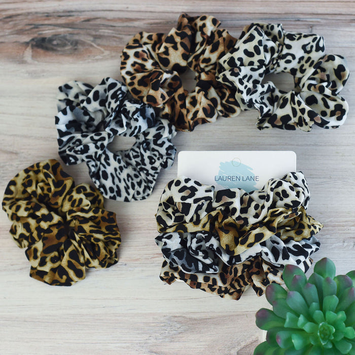 Hair Scrunch Set in Natural Leopard (Set of 4)--Lemons and Limes Boutique