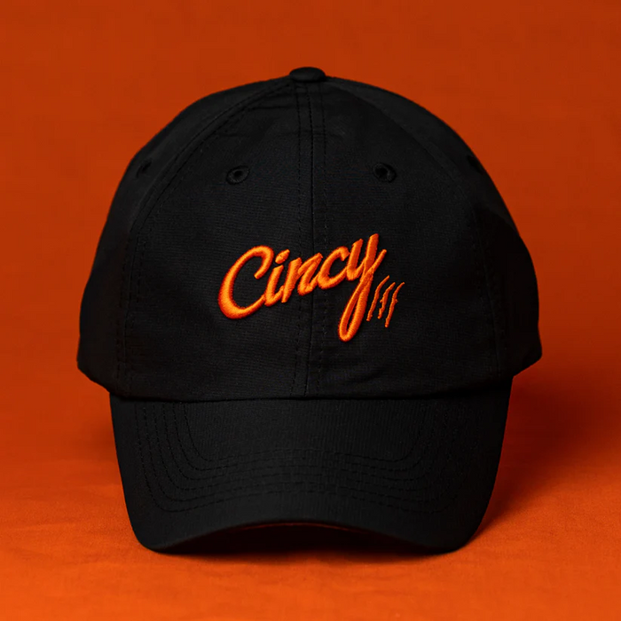 Lightweight Dad Hat in Black with Orange Logo by The Cincy Hat--Lemons and Limes Boutique