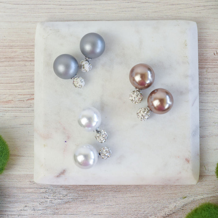 Pave and Pearl Double Stud Earrings-Stud Earrings-Lemons and Limes Boutique