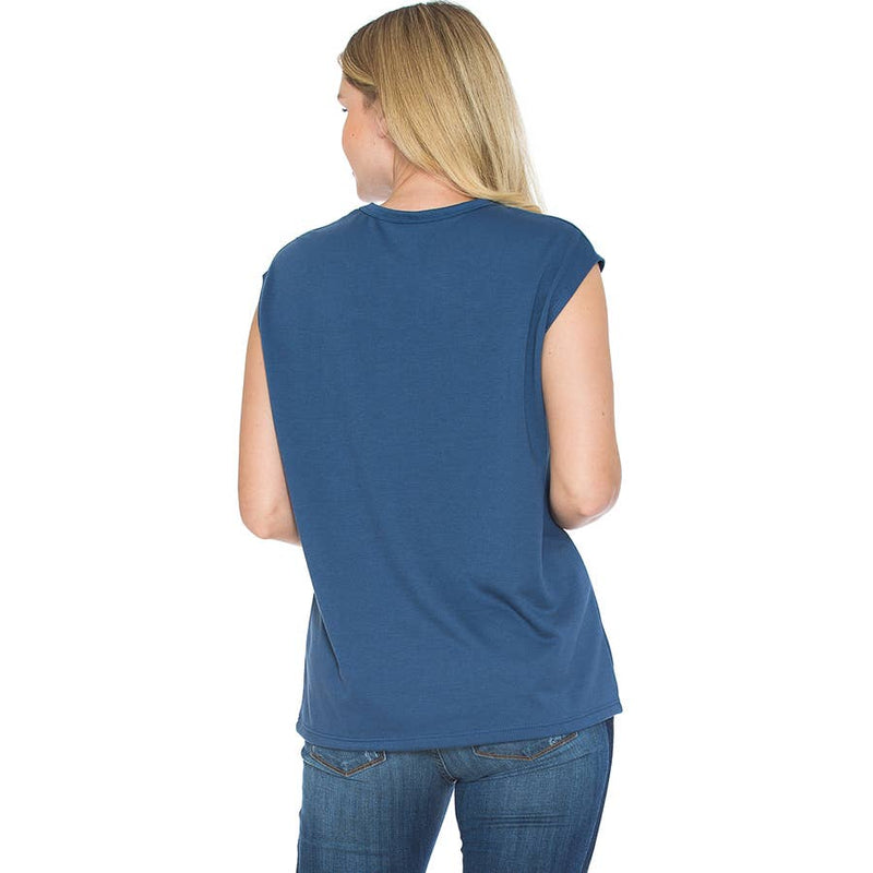 Women's Sleeveless Waist Length Sporty Top in Heather Blue--Lemons and Limes Boutique