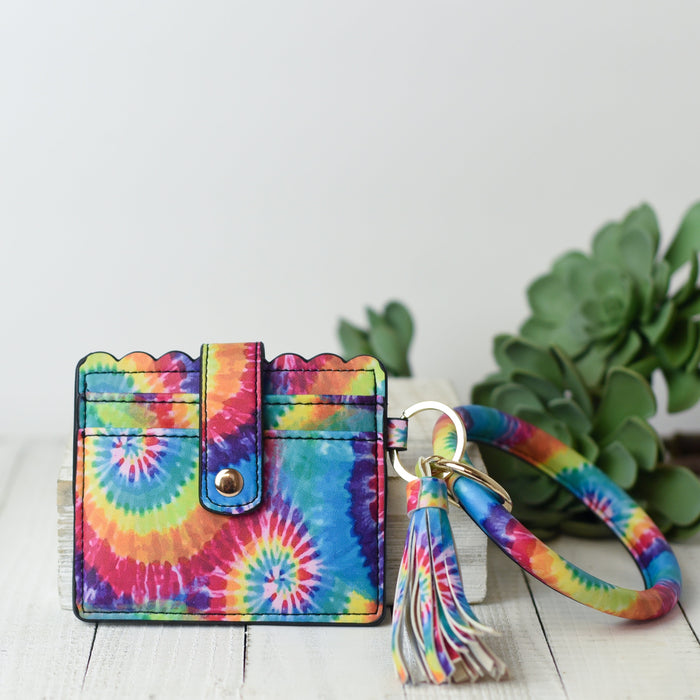 Bridgette Hands Free Bangle Keychain with Card Wallet-Rainbow Tie Dye-Keychain-Lemons and Limes Boutique