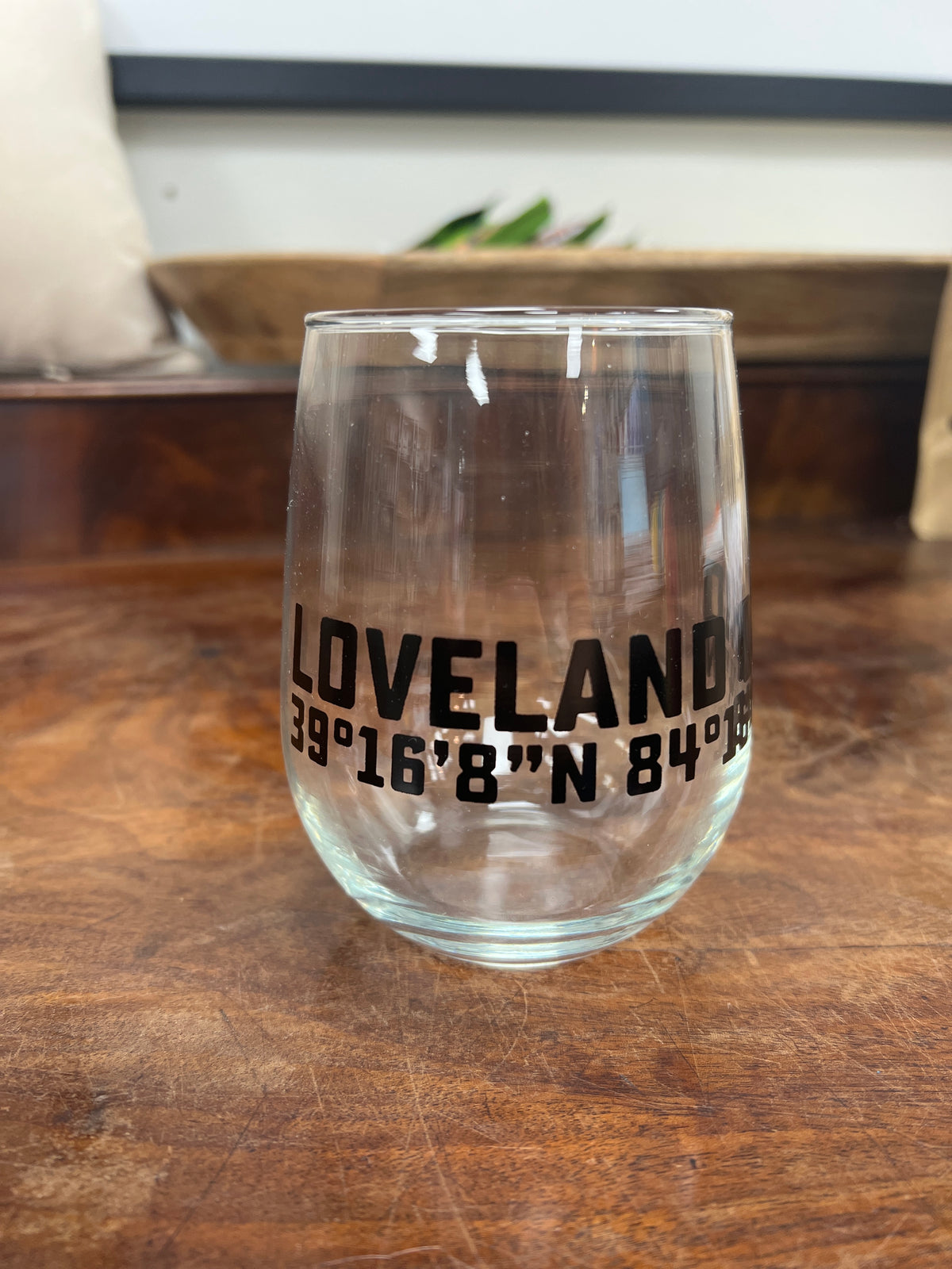 Loveland Ohio Latitude and Longitude Stemless Wine Glasses--Lemons and Limes Boutique