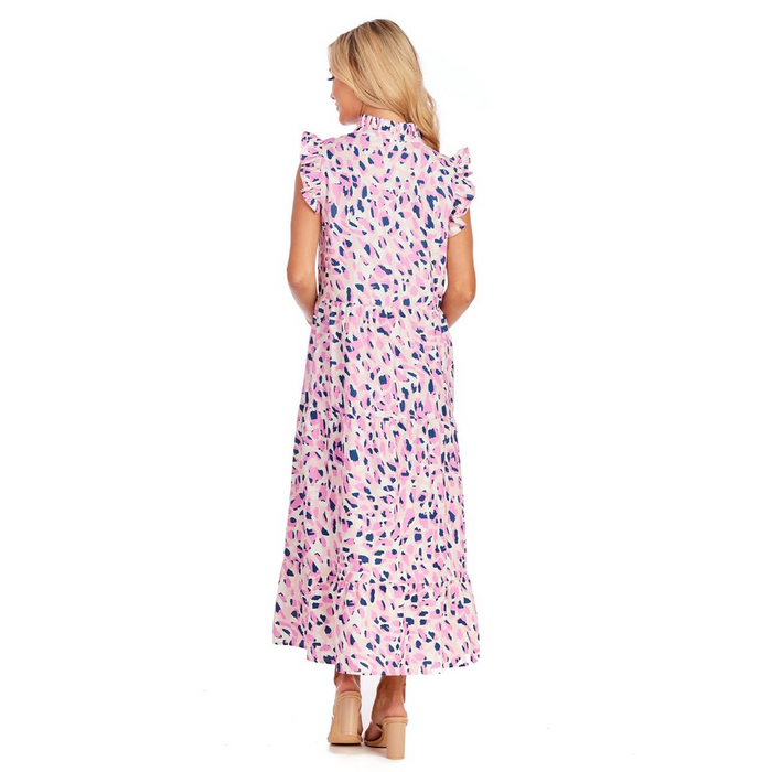 Pink Dot Abstract Adair Tiered Maxi Dress--Lemons and Limes Boutique