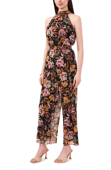 Floral Printed Jumpsuit In Black Multi