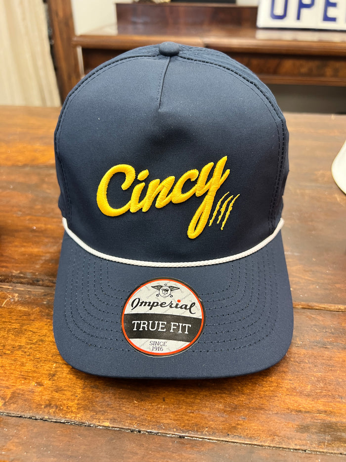 Rope Hat Navy with Yellow Logo by The Cincy Hat--Lemons and Limes Boutique