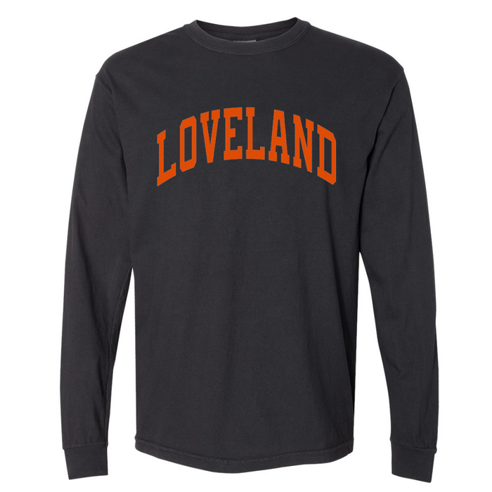 Loveland Orange Paw Long Sleeve T-shirt on Heathered Black--Lemons and Limes Boutique