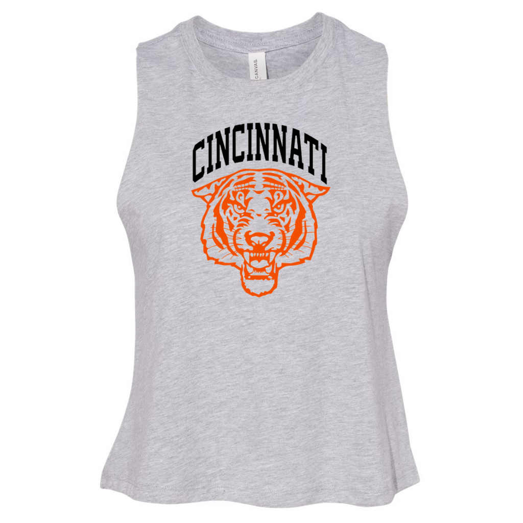 Vintage Cincinnati Tiger Cropped Muscle Tank on Athletic Gray Large