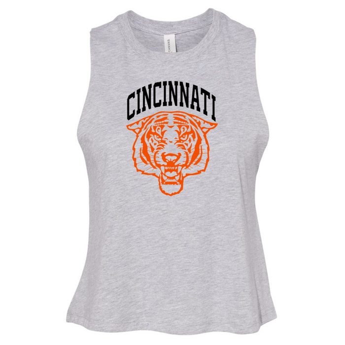 Cincinnati Tiger Cropped Muscle Tank- Athletic Gray--Lemons and Limes Boutique