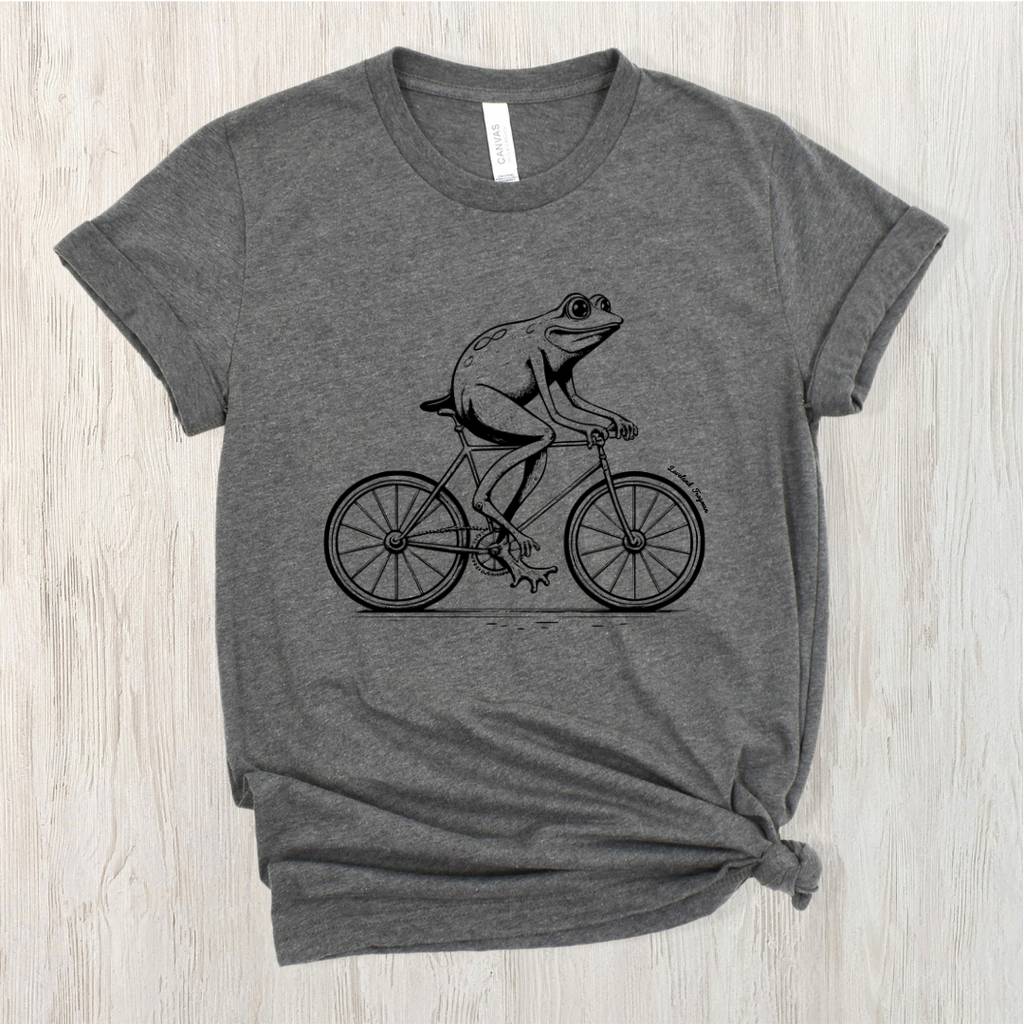 Loveland Frogman on Bike TShirt on Deep Heather Gray Lemons and