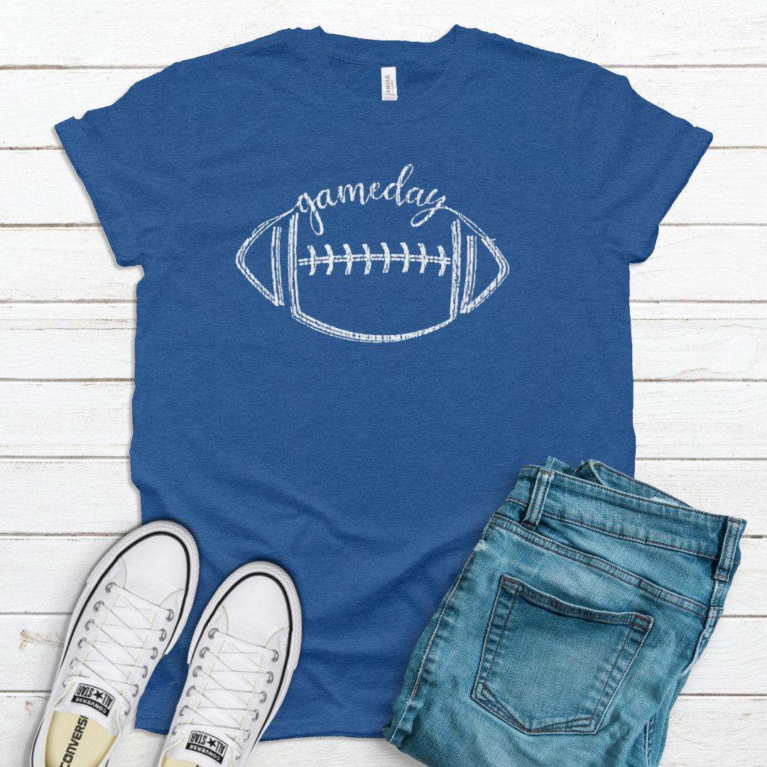 Game Day Football T-Shirt (Multiple Colors Available)-Heather Royal Blue-XS-Lemons and Limes Boutique