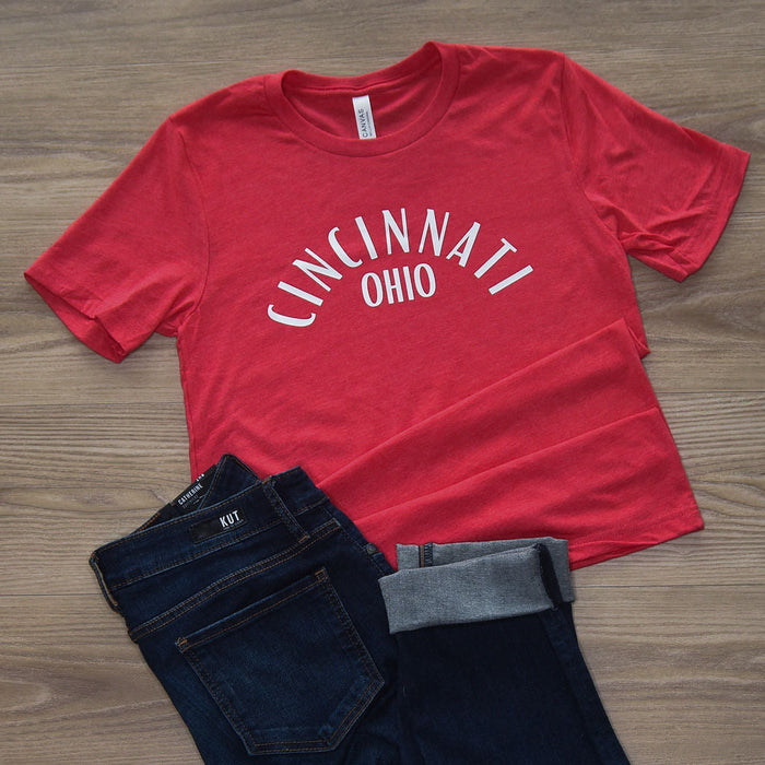 Cincinnati Ohio T-Shirt on Heathered Red- Youth--Lemons and Limes Boutique