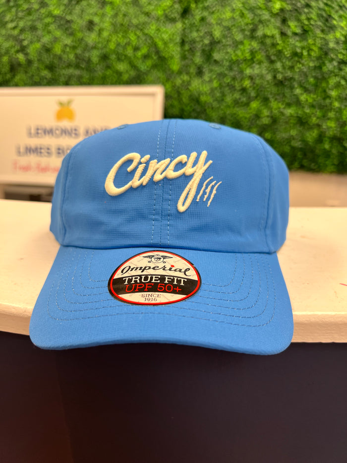 Lightweight Dad Hat in Light Blue with Cream Logo by The Cincy Hat--Lemons and Limes Boutique