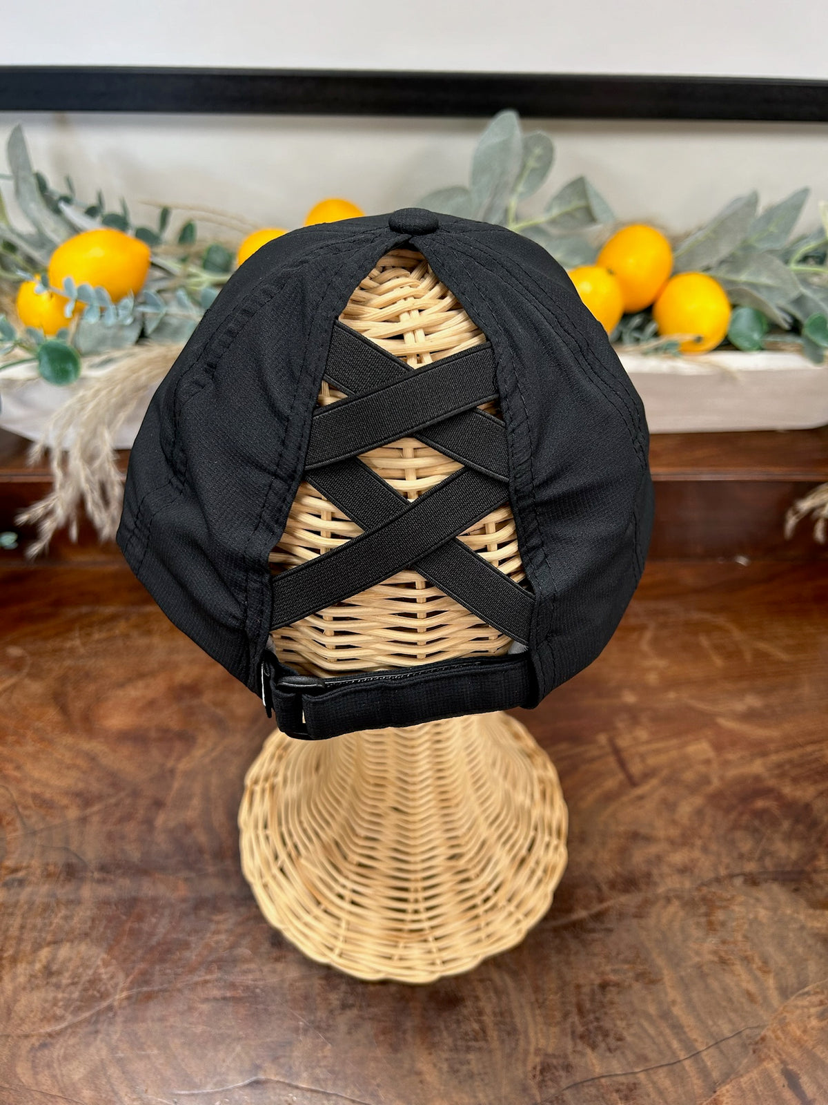 Ponytail Hat in Black & Orange by The Cincy Hat--Lemons and Limes Boutique