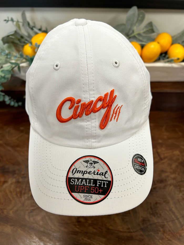 Ponytail Hat in White & Orange by The Cincy Hat