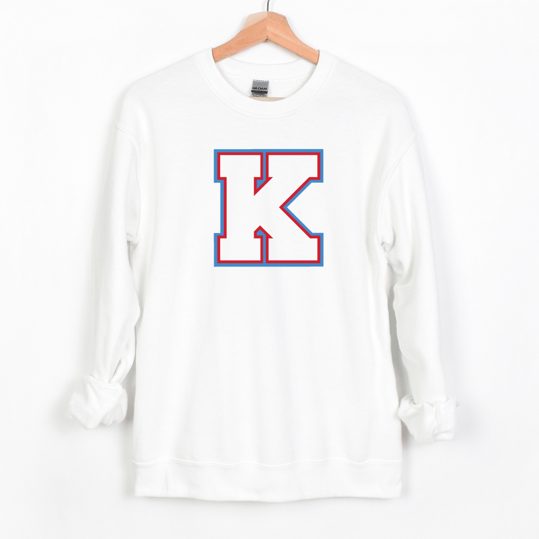 Kings K in Red and Blue on White Crew--Lemons and Limes Boutique