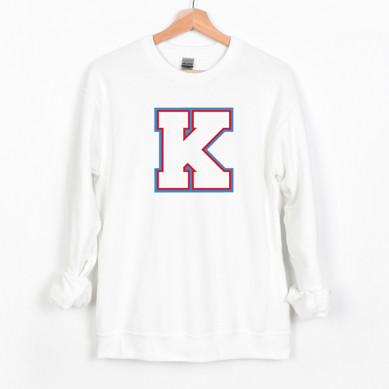 Kings K in Red and Blue on White Crew--Lemons and Limes Boutique