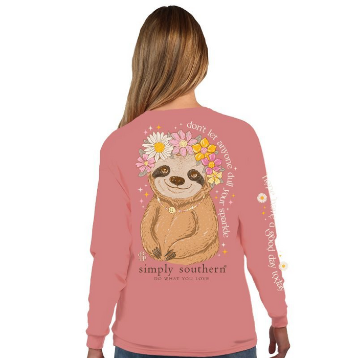 Youth Long Sleeve Sloth Tee in Rouge by Simply Southern--Lemons and Limes Boutique