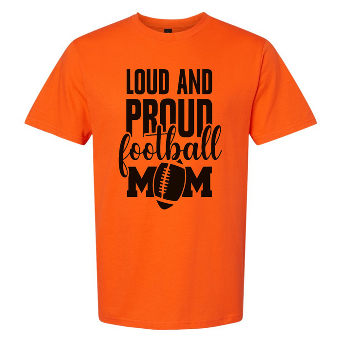 Loud and Proud Football Mom T-Shirt on Bold Orange--Lemons and Limes Boutique