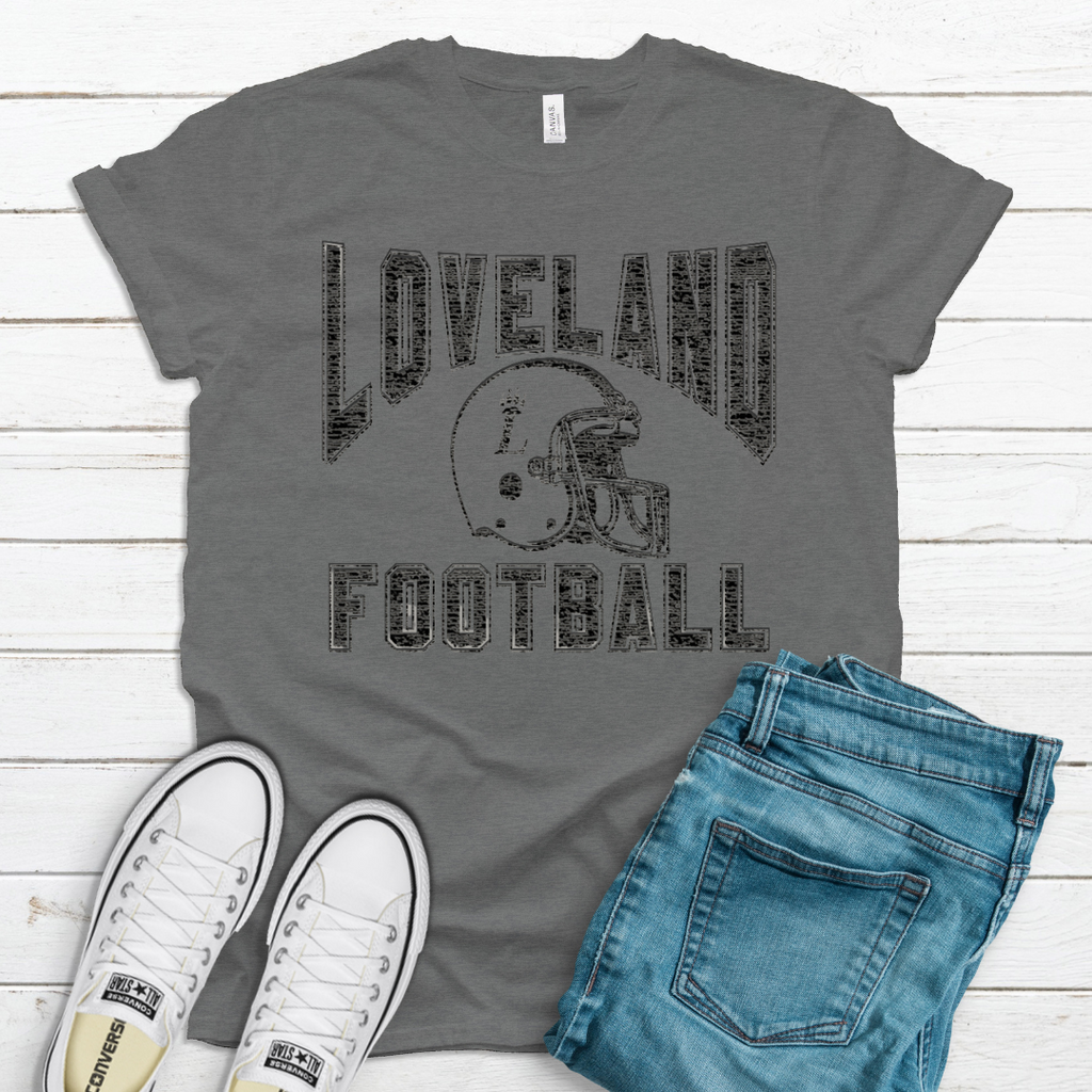 Throwback Loveland Football TShirt on Deep Heather Lemons and Limes