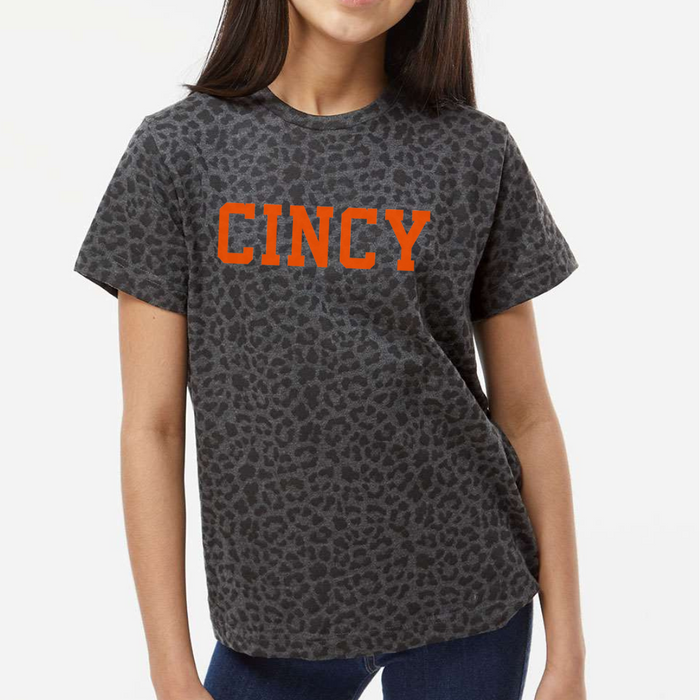CINCY Orange Block T-Shirt on Leopard-YOUTH--Lemons and Limes Boutique