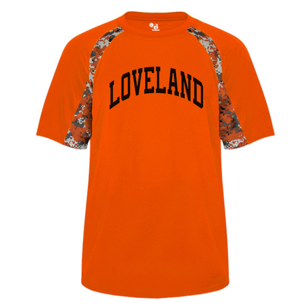 Loveland Curved Performance TShirt on Orange Digital Lemons and