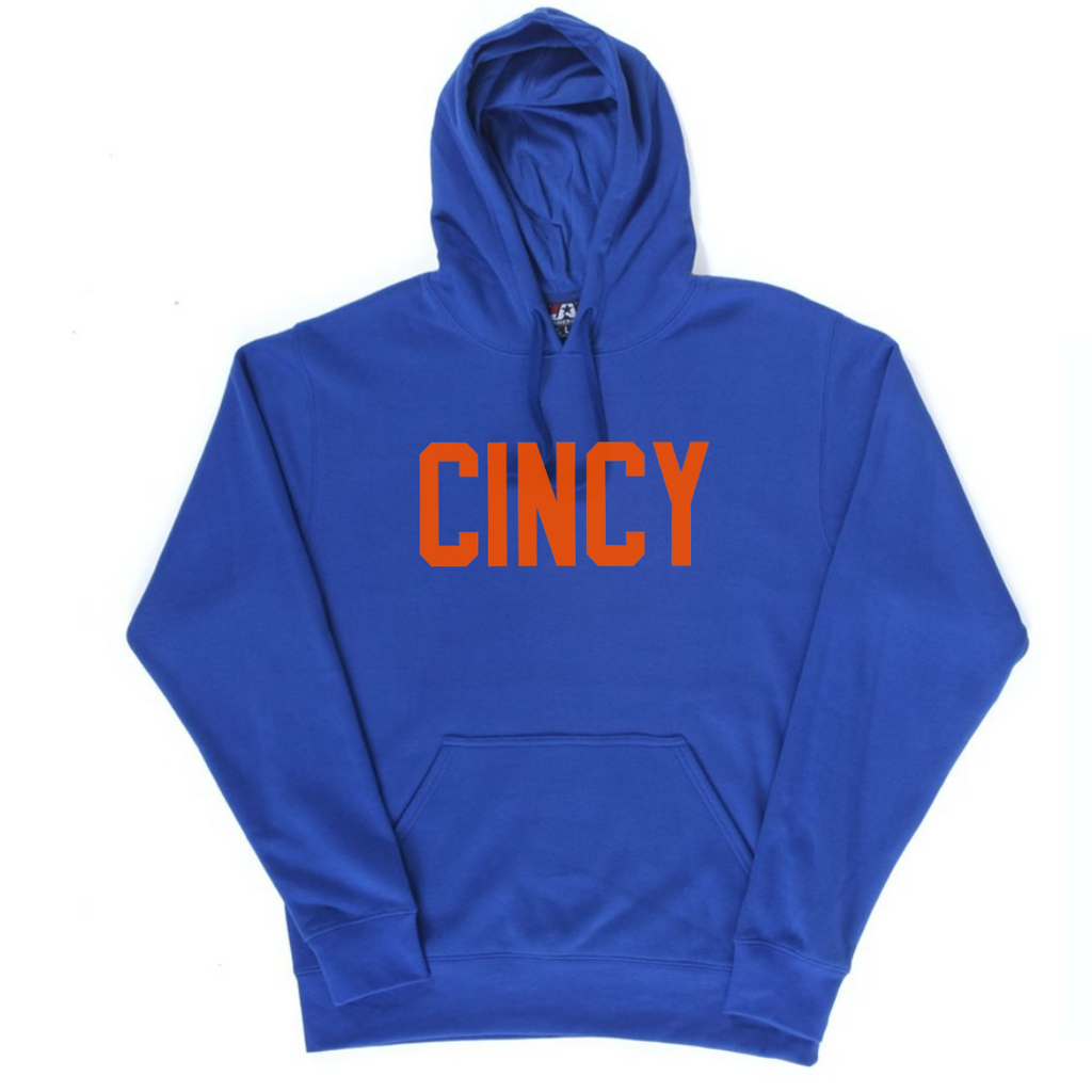 CINCY Orange Hoodie on Royal Blue Lemons and Limes Boutique