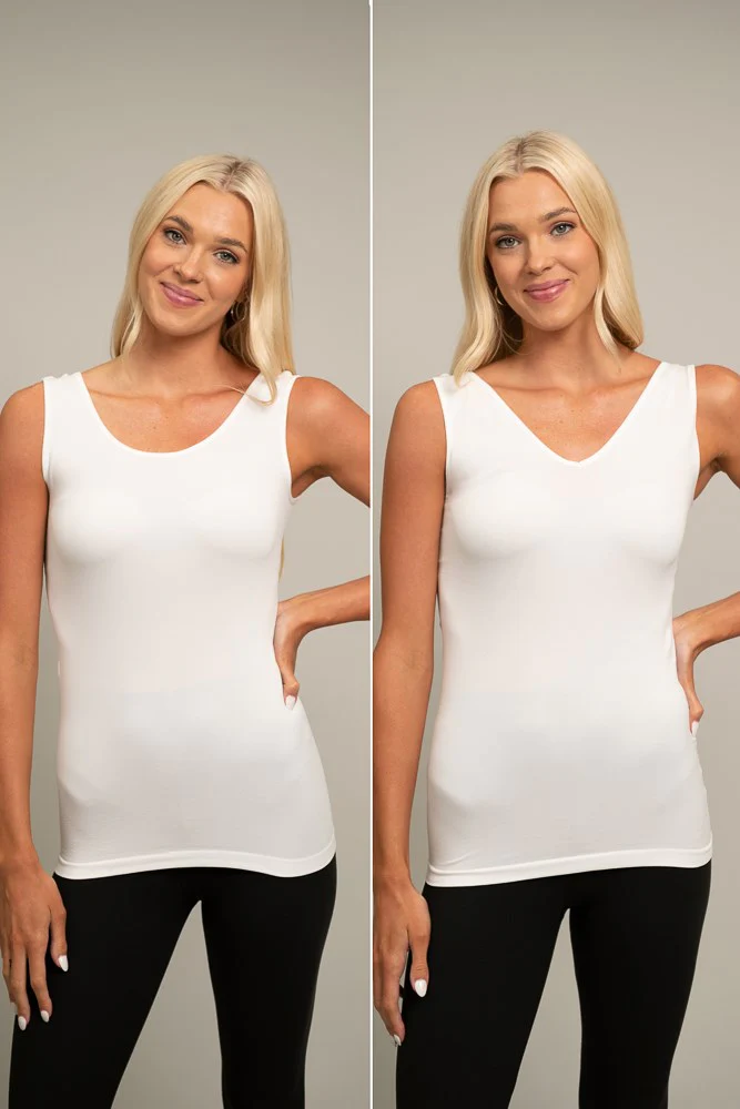 Seamless Reversible Tank Top in White--Lemons and Limes Boutique