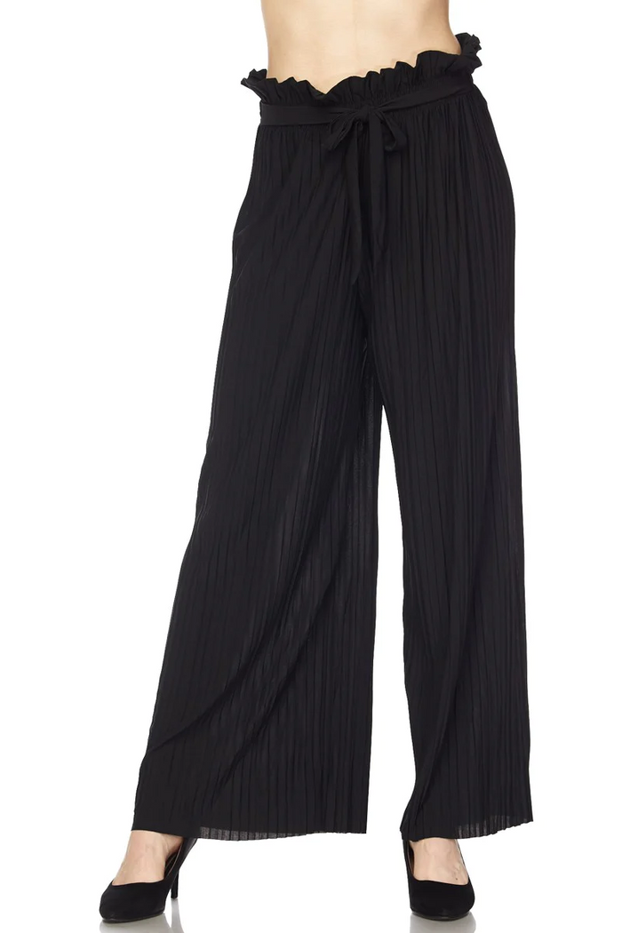 Tie Front Pleated Pant in Black--Lemons and Limes Boutique