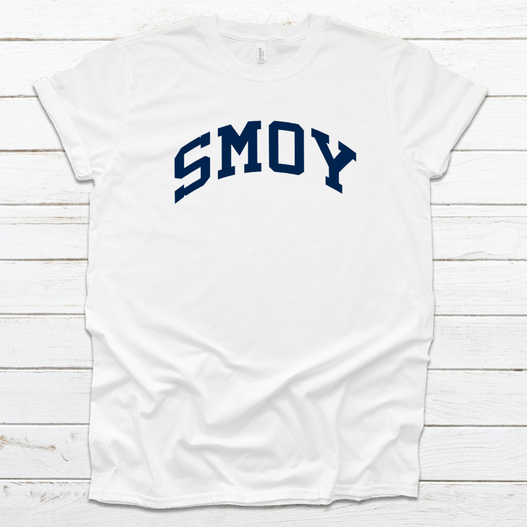 SMOY Navy Curved Block on Short Sleeve Tee - Adult-White-XS-Lemons and Limes Boutique