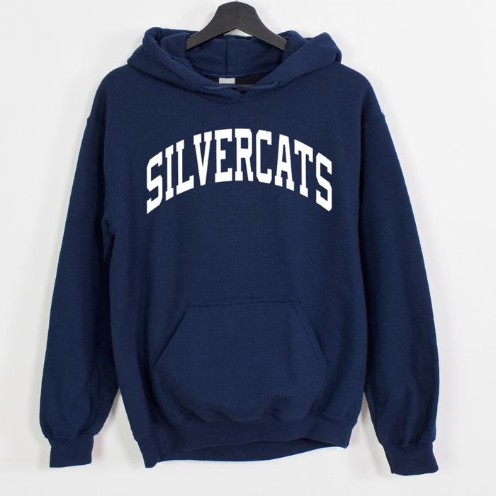 Silvercats White Curved Block on Hoodie - Adult-Navy-XSmall-Lemons and Limes Boutique