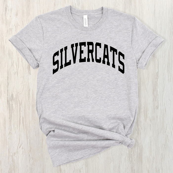 Silvercat Curved Logo on Short Sleeve T-Shirt - Adult-Athletic Grey-XSmall-Lemons and Limes Boutique