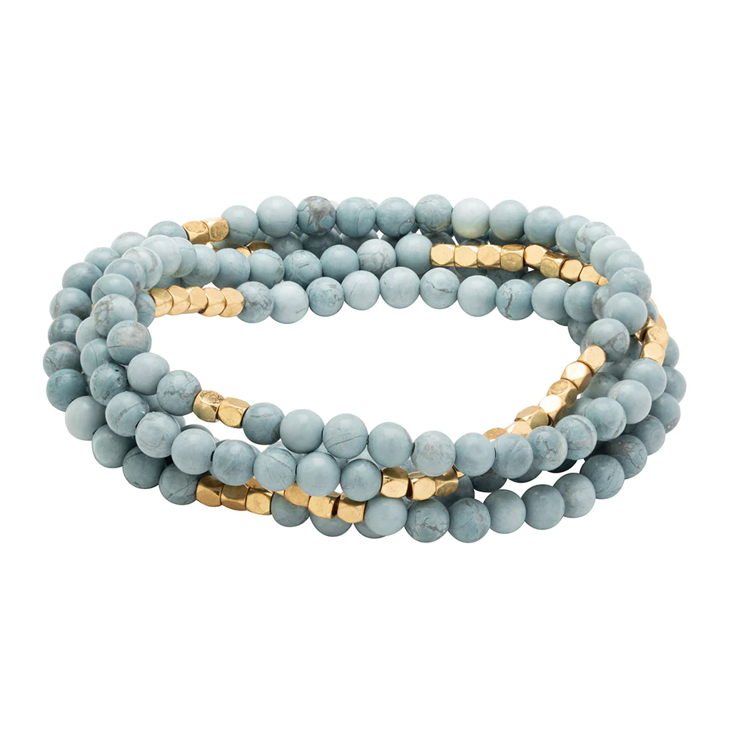 Stone Wrap Bracelet/Necklace - Turquoise/Silver - Stone of the Sky