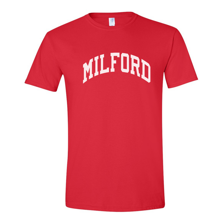 White Curved Milford Short Sleeve T-Shirt on Red--Lemons and Limes Boutique