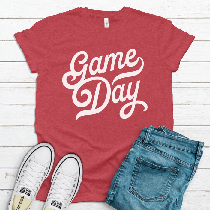 Game Day T-Shirt on Heather Red--Lemons and Limes Boutique