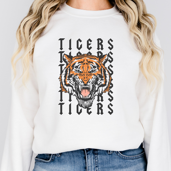 Rock and Roll Tiger Long Sleeve T-Shirt on White--Lemons and Limes Boutique